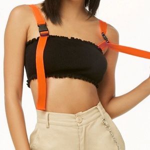 Forever21 Lettuce-Edge Buckle-Strap Crop Top
